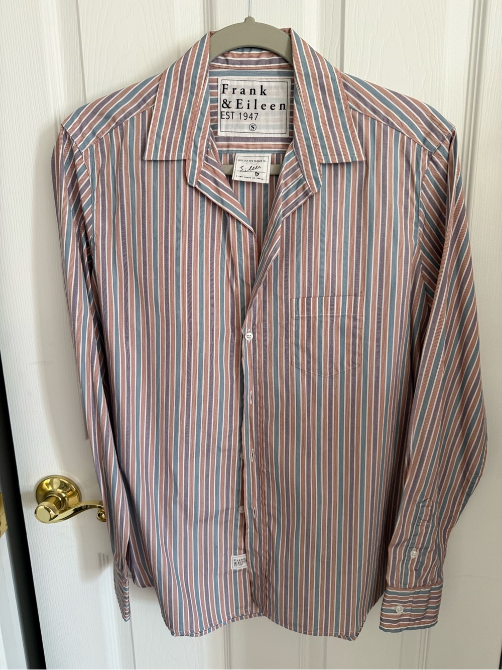 Frank & Eileen Long-Sleeve Striped Button-Up Shirt in Multi-Color Cotton Small